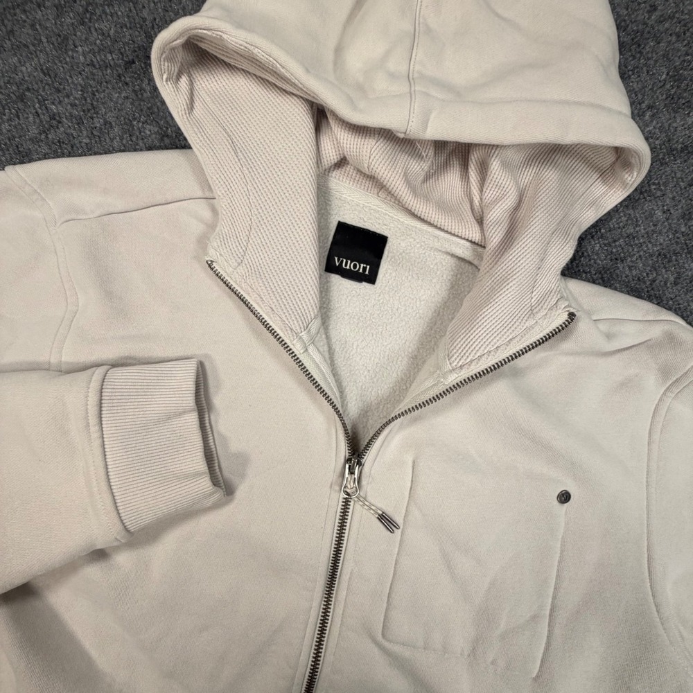Vuori Seaside Hoodie Mens Full Zip Fleece Sweatshirt Cream Off White 0935